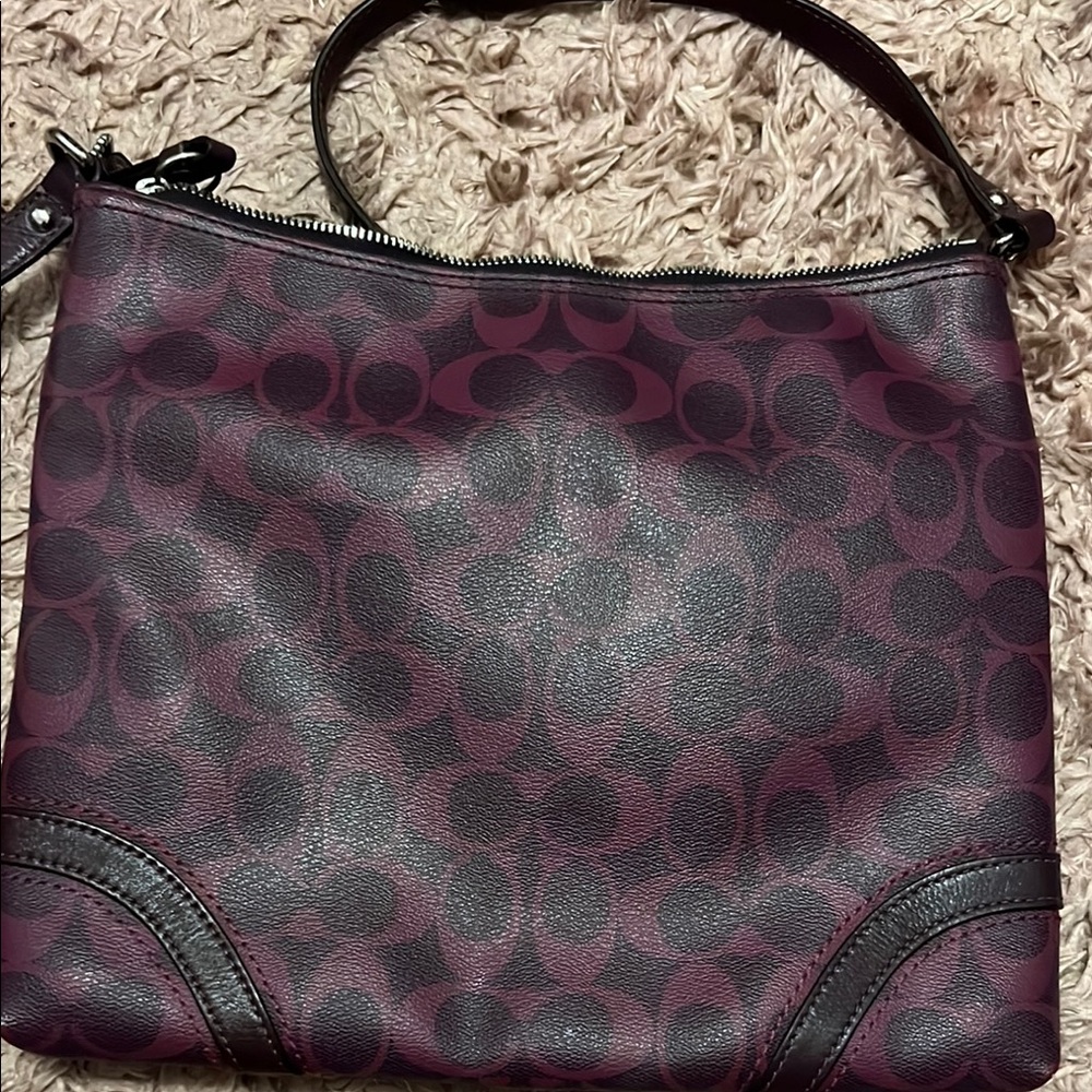 Coach Maroon and Dark Brown Shoulder Bag